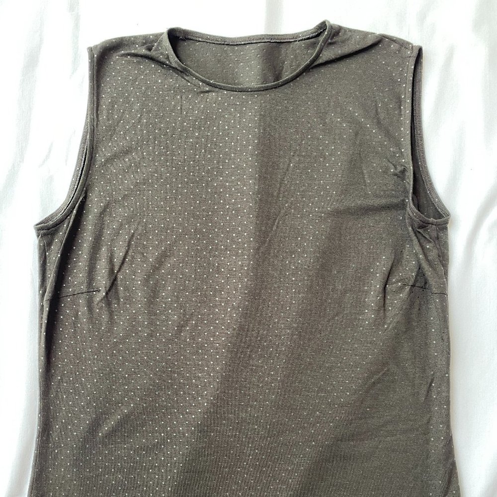 Akris Tank Top, Black with Metallic Black Polka Dots, Very Soft, Size 6.